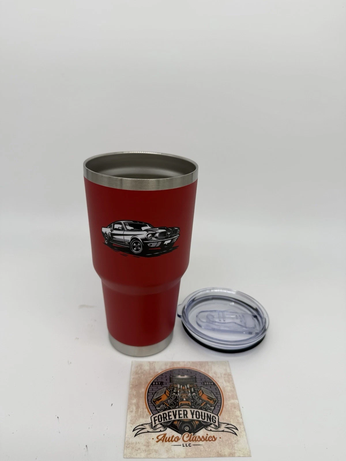 Vintage Ford Mustang Insulated Stainless Steel Travel Mug Red - Image 2