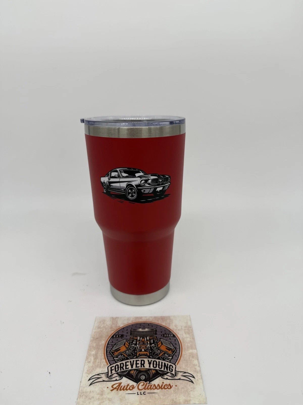Vintage Ford Mustang Insulated Stainless Steel Travel Mug Red - Image 3