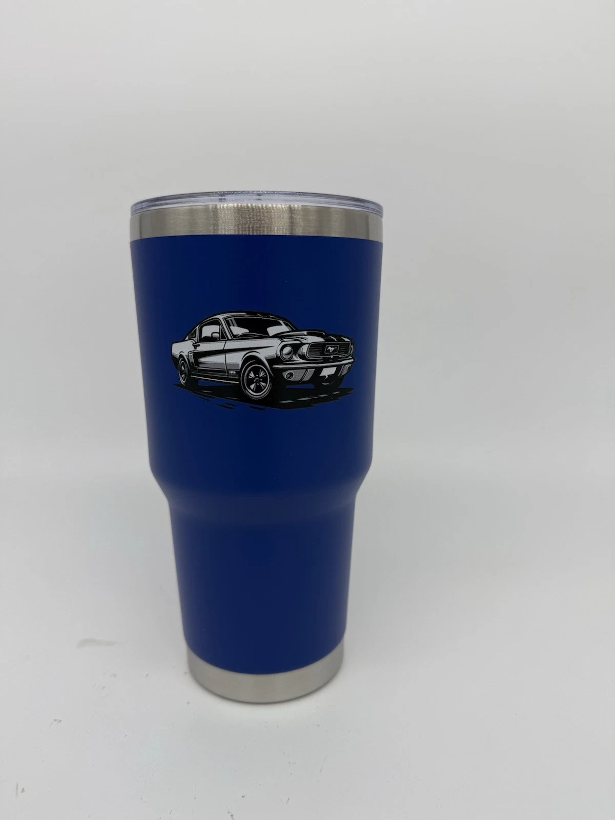 Vintage Ford Mustang Insulated Stainless Steel Travel Mug Blue - Image 3